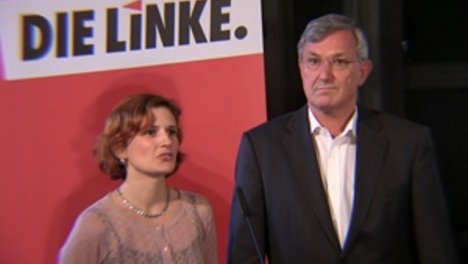 Katja Kipping und Bernd Riexinger auf am Wahlabend